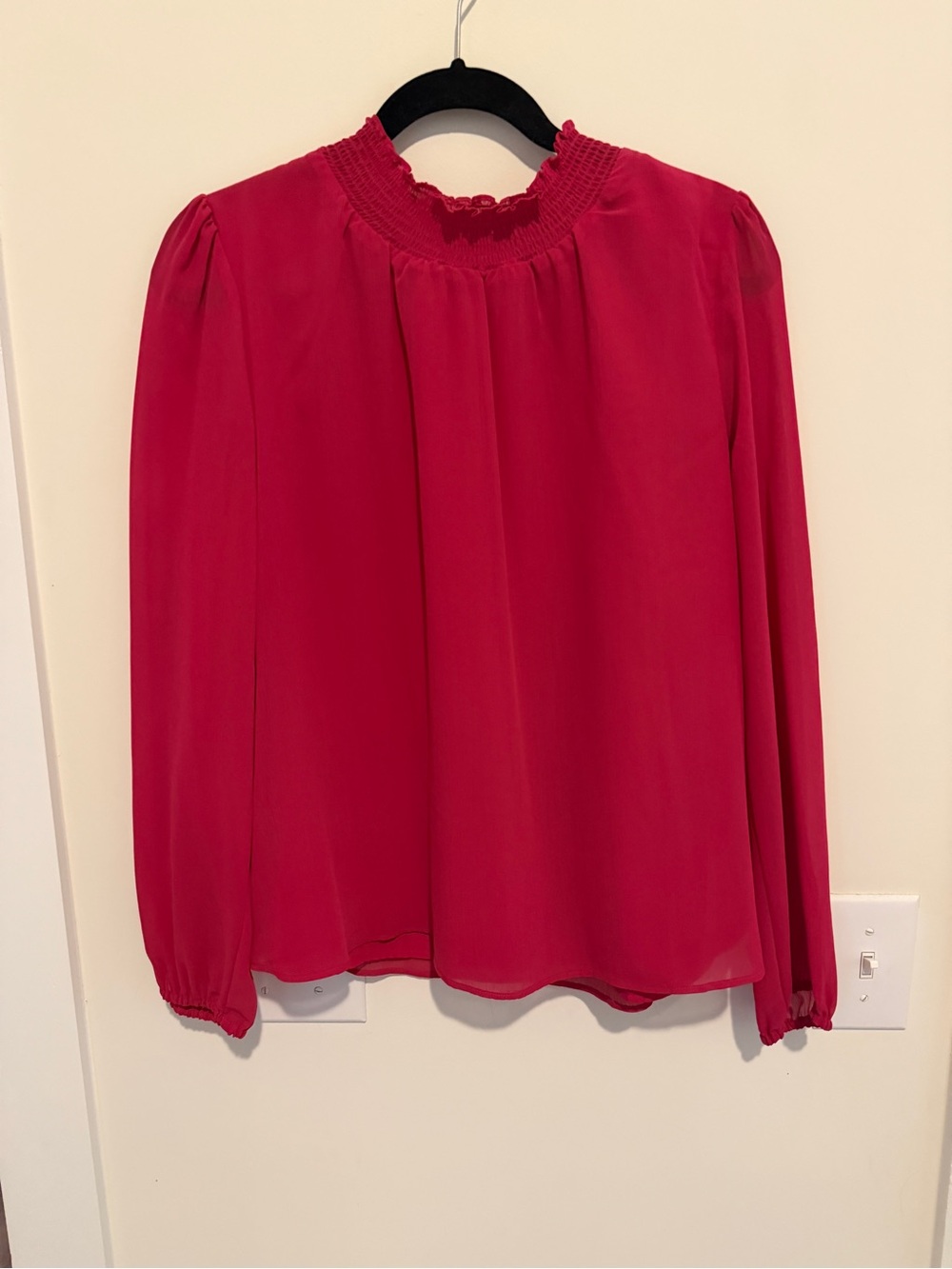 J. Crew Factory Red Smocked Neck Long-Sleeve Blouse